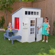 Load image into Gallery viewer, KidKraft Modern Outdoor Wooden Playhouse with Picnic Table, Mailbox and Outdoor Grill, White, Gift for Ages 3-10
