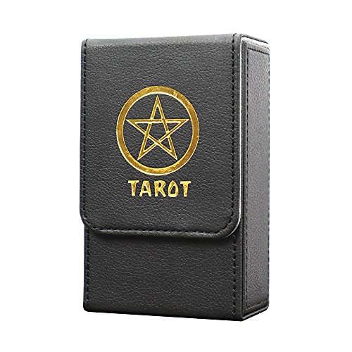 Black Lotus 80 Cards Capacity Tarot Cards Storage Box PU Leather Oracle Organizer Storage Case Game Double Layer Collection Flip Cover Tarot Holder (Black), tarot box