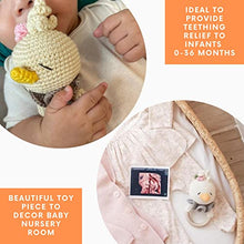 Load image into Gallery viewer, Chippi &amp; Co Crochet Teether Wooden Rattle Ring, Yellow Chicken Stuffed Animal Plush Baby Newborn Boy Girl 0 3 6 Sensory Development Toy
