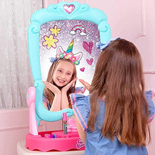 Load image into Gallery viewer, FAB STUDIO Kids Table and Chair Set  3-in-1 Kids Vanity Table with Magnetic Dry Erase Board, Mirror  Girls Vanity Includes Accessories Ideal for Role Playing, Imaginative Play
