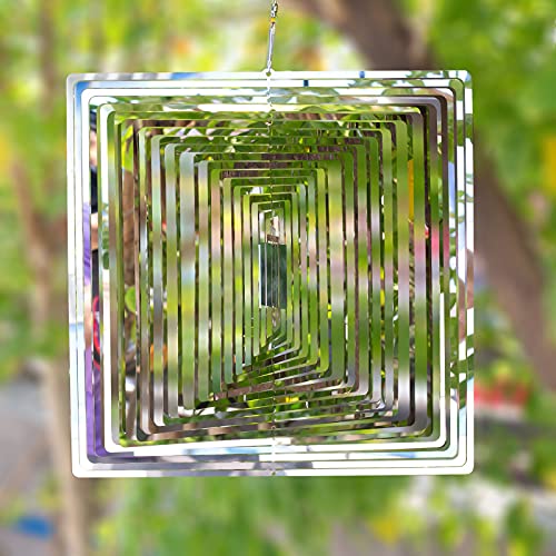 Wind Spinner Outdoor Metal Decorations, 3D Wind Spinner Sculptures Kinetic Hanging Yard Garden House Art Decor, Stainless Steel Outside Indoor Gifts Crafts Ornaments for Balcony Porch Patio (Silver)