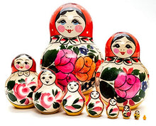 Load image into Gallery viewer, Matryoshka Semenovskaya Russian Nesting Doll red Head Round Shape 10 pcs Inside
