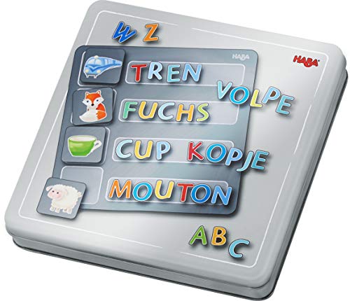HABA Magnetic Travel Tin Alphabet - 136 Magnetic Pieces with 4 Background Scenes for Ages 5+