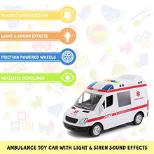 Load image into Gallery viewer, Ambulance Toy Car &amp; 2 Toy Figures with Light &amp; Siren Sound Effects - Friction Powered Wheels &amp; LED Lights - Heavy Duty Plastic Rescue Vehicle Toy for Kids &amp; Children by Toy To Enjoy
