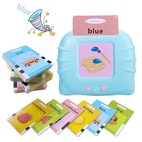 Talking Flash Cards Educational Toys - Talking Flashcards Learning Toys for Toddlers - Montessori Toys Flash Cards for Age 2 3 4 5 6 - Blue