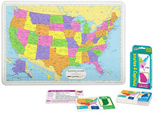 Load image into Gallery viewer, Laminated Educational Placemat for Kids: United States of America Map Table Mat with US States and Capitals Pocket Flash Cards | Set of 2 Items
