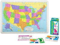 Laminated Educational Placemat for Kids: United States of America Map Table Mat with US States and Capitals Pocket Flash Cards | Set of 2 Items