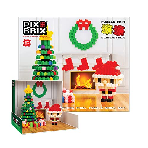 Pix Brix Pixel Art Puzzle Bricks  Christmas Scene Pixel Puzzle with Display Box  Patented Colorful Building Bricks, Create 2D and 3D Builds  A Fun, Festive Pixel Art Set for Kids and Adults