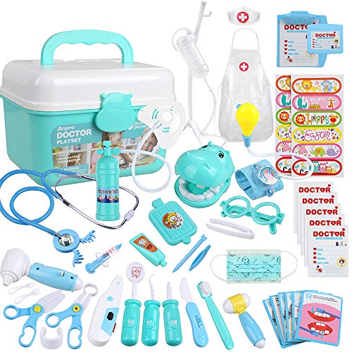 Anpro 46Pcs Doctor kit for Kids, Pretend Play Set with Stethoscope for Kids, Doctor Role Playing Set Costume Dress-Up for Kids