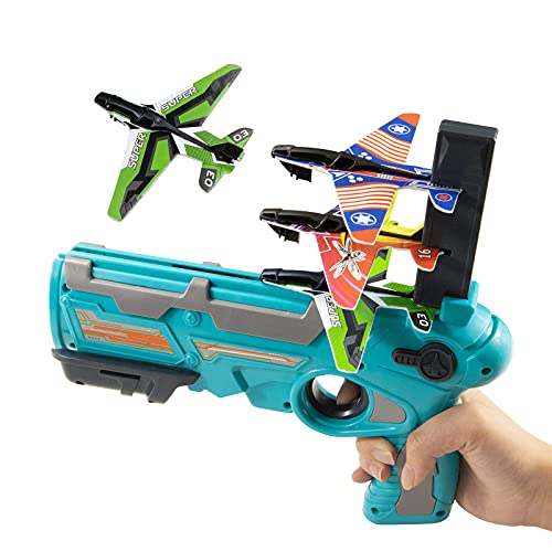 Airplane Toys for 4 5 6 Years Old Boys, Bubble Catapult Plane Outdoor Toys, One-Click Ejection Model Airplane Launcher with 3pcs Foam Glider Plane, Outside Toy and Gift for Kids 5-12