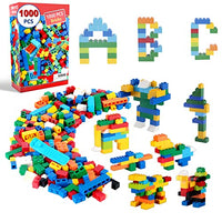 Building Bricks 1000 Pieces, Basic Building Blocks with Random Colors, 8 Shapes, 1000Pcs Bulk Building Bricks for Kids Age 3+, Compatible to All Major Brands
