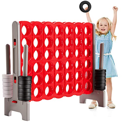 Costzon Giant 4-in-A-Row, Jumbo 4-to-Score Giant Games for Kid Adult, Indoor Outdoor Party Family Connect Plastic Game, 4 Feet Wide 3.5 Feet Tall w/42 Jumbo Rings & Quick-Release Slider (Red & Gray)