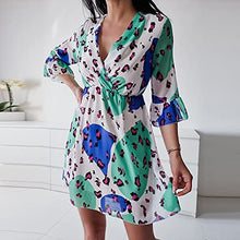 Load image into Gallery viewer, Hisoul Mini Dresses for Women Summer V-Neck Half Sleeve Leopard Print Casual Dress Loose Fit Dress Green
