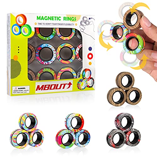 MBOUTrising 12Pcs Magnetic Ring Fidget Toys Set, Graffiti Camo Fingers Magnet Rings, ADHD Stress Relief Magical Spinner Toys for Training Relieves Autism Anxiety, Great Gift for Adults Teens Kids
