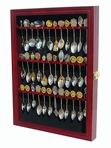 Tea Spoon Souvenir Spoon Display Case Rack Cabinet, Real Glass Door, (Cherry Finish)