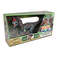 Load image into Gallery viewer, NKOK WowWorld B/O Dilophosaurus (Lights &amp; Sounds), Realistic Reptile Roars by Rotating an arm, Red LED Lights in Mouth and Along Ribs, Articulated in Mouth, arms, Legs and Tail, Great Gift
