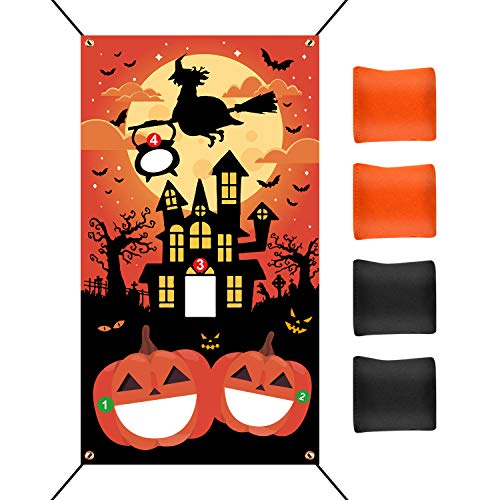 TUPARKA Halloween Cornhole Game Supplies Halloween Bean Bag Toss Games Set with 4 Bean Bags 19.7 ft Rope Halloween Party Games Supplies for Children Family Game Party Favor