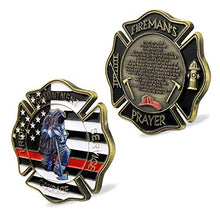 Load image into Gallery viewer, Firefighter Prayer Coin Thin Red Line US Flag Challenge Coin
