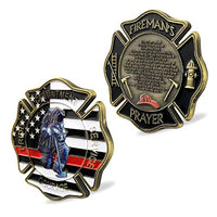 Firefighter Prayer Coin Thin Red Line US Flag Challenge Coin