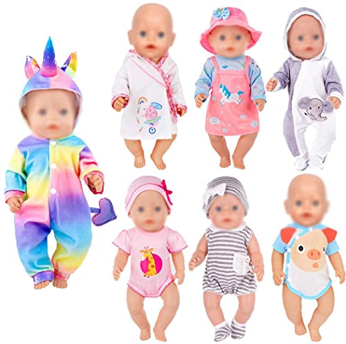 iBayda 7 Sets Doll Clothes Accessories Play Set Include Rompers Dress Outfits Hat for 14-16 inch Dolls (No Doll)