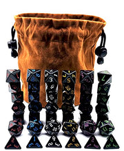 Load image into Gallery viewer, DND Dice Bag Large dice Bag Tabletop Game Pouch Brown Velvet dice Bag with 6 Black dice Sets
