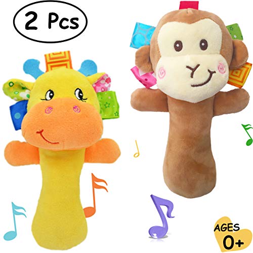 Cartoon Stuffed Animal Baby Soft Plush Hand Rattle Toys Infant Dolls - Giraffe and Monkey