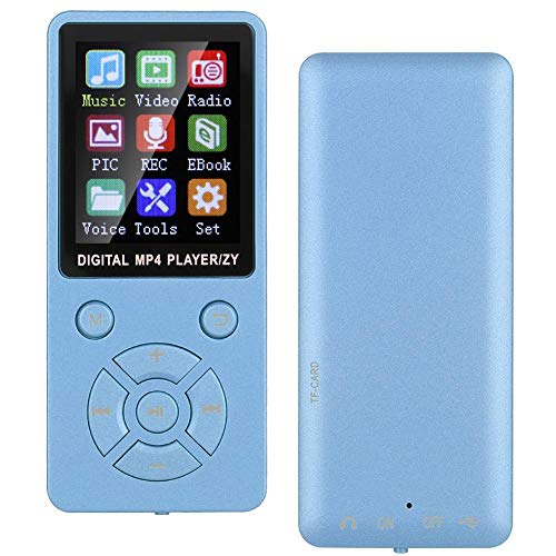 Portable MP3 MP4 Music Player,Mini Bluetooth Ultra-Thin Radio/Recording/Video/E-Book Student Music Player with Eight-Diagram Tactics Button,Support 32G Memory Card(Blue)