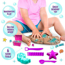 Load image into Gallery viewer, GirlZone Mermaid Treasures Play Sand Kit, 2lbs of Magic Sand for Kids Kit with Gems, Carry Case and More, Kids Toys for Playdates and Great Gift Idea
