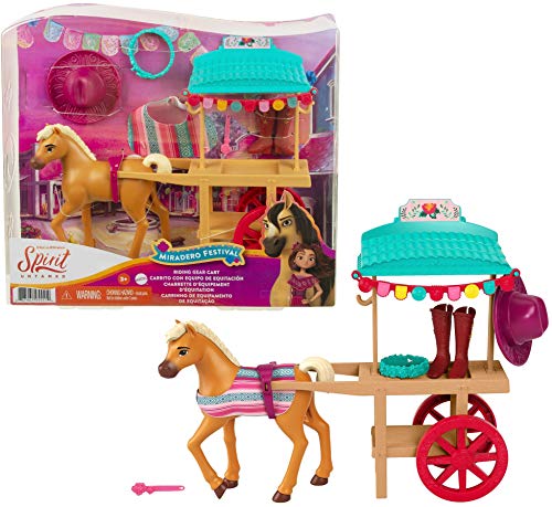 Mattel Spirit Untamed Miradero Riding Gear Cart with Rolling Wheels, Canopy, 5-in Pony & Related Accessories, Great Gift for Ages 3 & Up