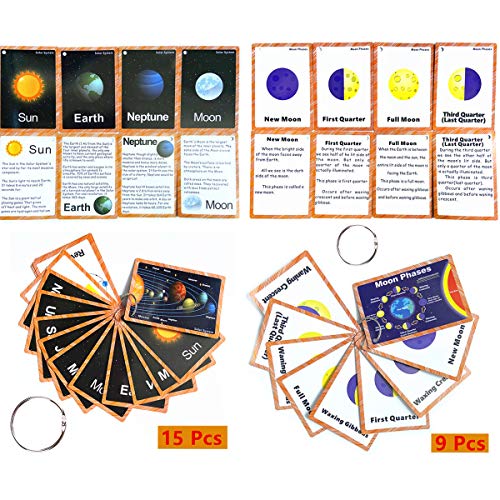 Set of The Solar System and Moon Phase Flashcards for Toddlers | Kids Learning Flashcard & Montessori Pocket Cards | Perfect for Pre-K Decor Background Wall Stickers, Teacher/Autism Therapists Tools