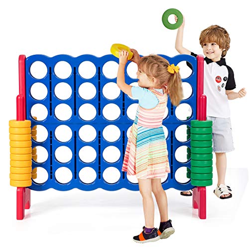 COOURIGHT 4 to Score Giant Game Set, Giant 4-in-A-Row, 4 Feet Wide by 3.5 Feet Tall, Jumbo 4-to-Score with 42 Jumbo Rings & Quick-Release Slider for Holiday Party & Family Game