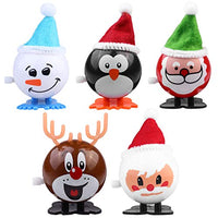 Amosfun 5 PCs Christmas Wind Up Toys Xmas Clockwork Toy Santa Xmas Tree Snowman Party Favors Novelty Jumping Toys Stocking Stuffers