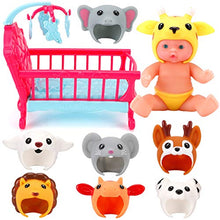 Load image into Gallery viewer, 7-inch My Sweet Mini Baby Doll with Animal Friends Theme Hats and Accessories Playset
