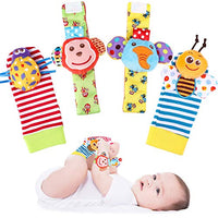 Tinabless Baby Wrist Rattle Foot Finder Socks Set for Christmas Stocking Stuffers, X-mas Gifts for Kids, Cute Animal Soft Baby Socks Toys Set 4 pcs