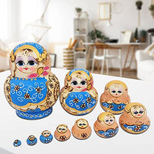 Load image into Gallery viewer, KOqwez33 Russian Wood Stacking Nesting Dolls Set,1 Set Ten-Layer Russian Matrioska Toy Lightweight Three Flowers Cartoon Girl Face Nesting Dolls for Decoration - Blue
