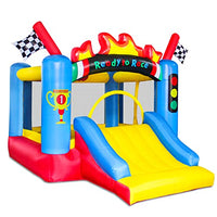 RETRO JUMP Inflatable Bounce House for Kids, Racing Theme Bouncy Castle with Basketball Hoop - Blower, Carring Bag Included