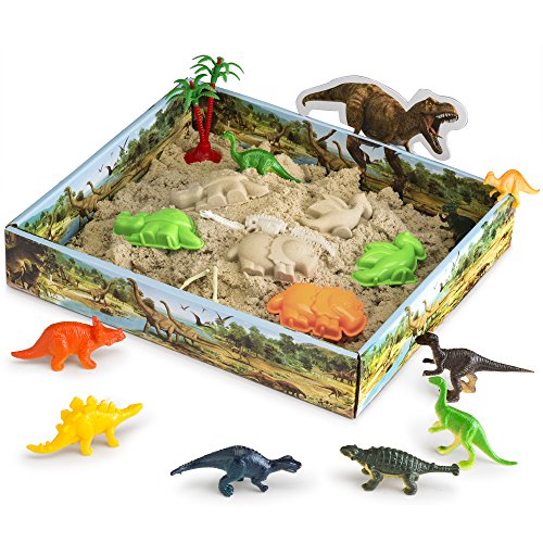 CoolSand 3D Sandbox - Dino Discovery Edition - Set Includes: 1 Pound Moldable Indoor Play Sand, Shaping Molds, Dinosaur Figures and 3D Tray