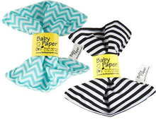 Load image into Gallery viewer, Baby Paper  2 Pack of Crinkly, Sensory Toys, Black &amp; White Stripe, Turquoise Zig Zag
