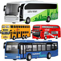 GEYIIE Bus Toys Set Of 4, Kids Die-Cast Metal Toy Cars, Pull Back Car City Bus 1:80 scale Double Decker London Vehicles, Friction Powered Cars Play Set Toys Gift For Boys Girls Toddlers 3-8 Years Old