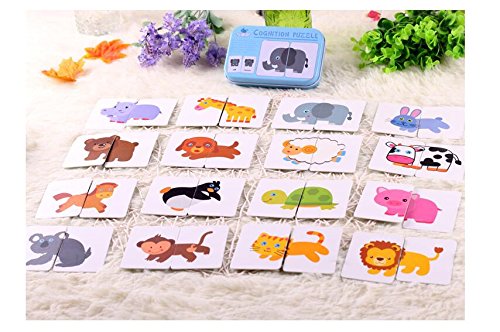 Baby Infant 32pcs Flash Card Jigsaw cognition Puzzle Shape Matching Puzzle Cognitive Learning Early Education Card Learning Toys in a Box - Animal