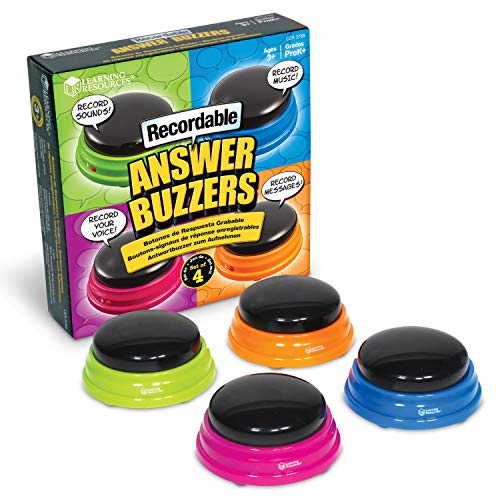 Learning Resources Recordable Answer Buzzers, Personalized Sound Buzzers, Talking Button, Set of 4, Easter Gits for Kids, Ages 3+