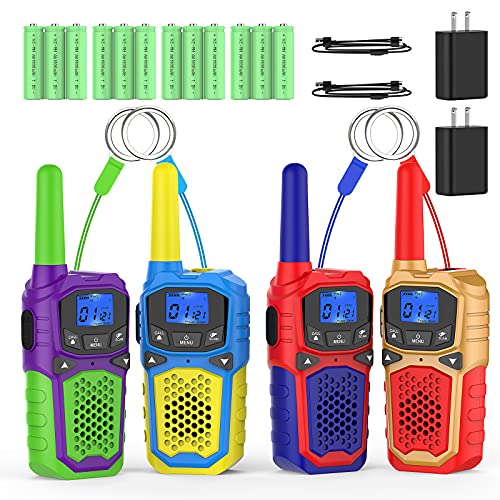 Kids Walkie Talkie 4 Pack, Rechargeable Walky Talky for Adutls Kids Family 2 Way Radio Walkie-Talkie 3KM Long Range 22 Channels Toys Gift for 3-12 Year Old Boys Girls