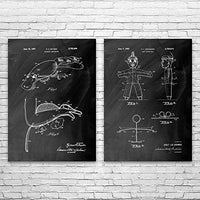 Puppet Patent Prints Set of 2, Ventriloquist Gift, Toy Store Art, Puppeteer Gift, Puppet Blueprint, Retro Puppet Chalkboard (Black) (8 inch x 10 inch)