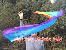 Load image into Gallery viewer, Winged Sirenny Single Piece 70&quot; Play Silk Scarf with Poi Ball, Colorful Silk Flag Ribbon Streamer, Belly Dance Practice VOI (Rainbow longside)
