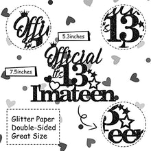 Load image into Gallery viewer, 13th Cake Decorations - Official 13 I&#39;m a Teen Cake Topper with 24 Pack Cupcake Toppers Black Glitter for Teenager Boys Thirteen Birthday Party Supplies
