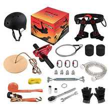 Load image into Gallery viewer, ZIPEAK Zipline for Kids and Adult, Zipline Kits for Backyard with Spring Brake, Cable Tensioning Kit, 2 Tree Protectors, Wooden Seat and Full Set of Zip line Accessories(Without Main Cable) (Red)
