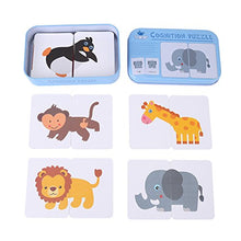 Load image into Gallery viewer, 32Pcs Flash Card Puzzle Cognitive Learning Early Education Card Learning Toys Vehicle/Animal/Fruit/Living Goods Learning Training Cards Baby Educational Toy with Iron Box(Animals)
