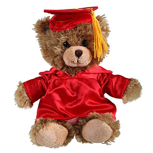 Plushland Brown Bear Plush Stuffed Animal Toys Present Gifts for Graduation Day, Personalized Text, Name or Your School Logo on Gown, Best for Any Grad School Kids 12 Inches(New Red Cap and Gown)