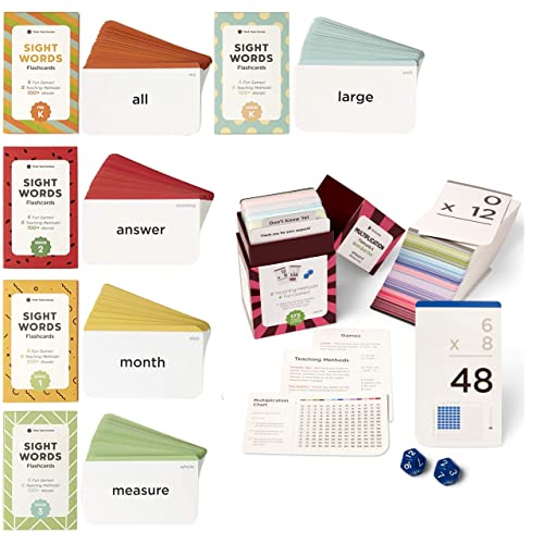 Think Tank Scholar Learn to Read & Multiply - 520 Sight Words Flash Cards (Dolch & Fry) + 76 Multiplication Flash Cards & Quick Quiz Dice (All Facts 1-12)