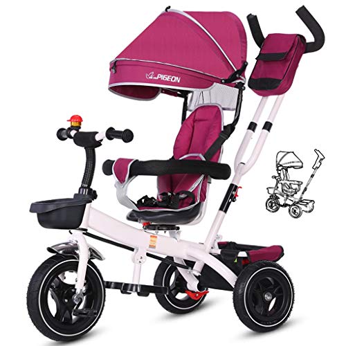 Moolo Children's Tricycle, Kids' Trikes Bicycle 1-3-6 Year Old Trolley Bicycle Awning Reversible Folding Pedal Multi-Function (Color : Purple)